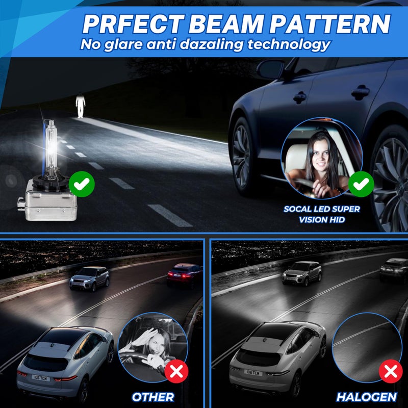 SOCAL-LED LIGHTING مصابيح أمامية زينون HID D1S 35W من SOCAL-LED - 10000K أزرق عميق - 66144 66140 85140 85415 بديل مباشر عالي ومنخفض - عبوة من 2 - Image 4
